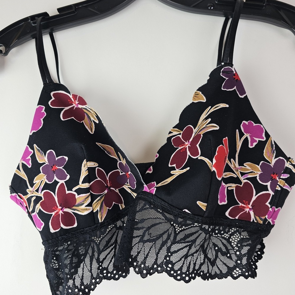 Auden Bralette Size Small Triangle Bra Unlined Black Floral 023 12 4422 Wireless